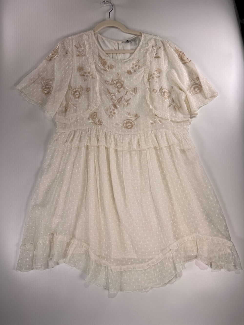 Ranna Gill Anthropologie White Embroidered Swiss Dot Boho Dress L - Picture 2 of 12